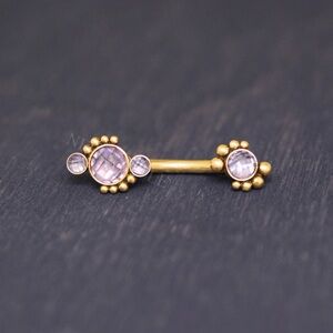 Elegant Gold and Red Gemstone Barbell Belly Button Piercing